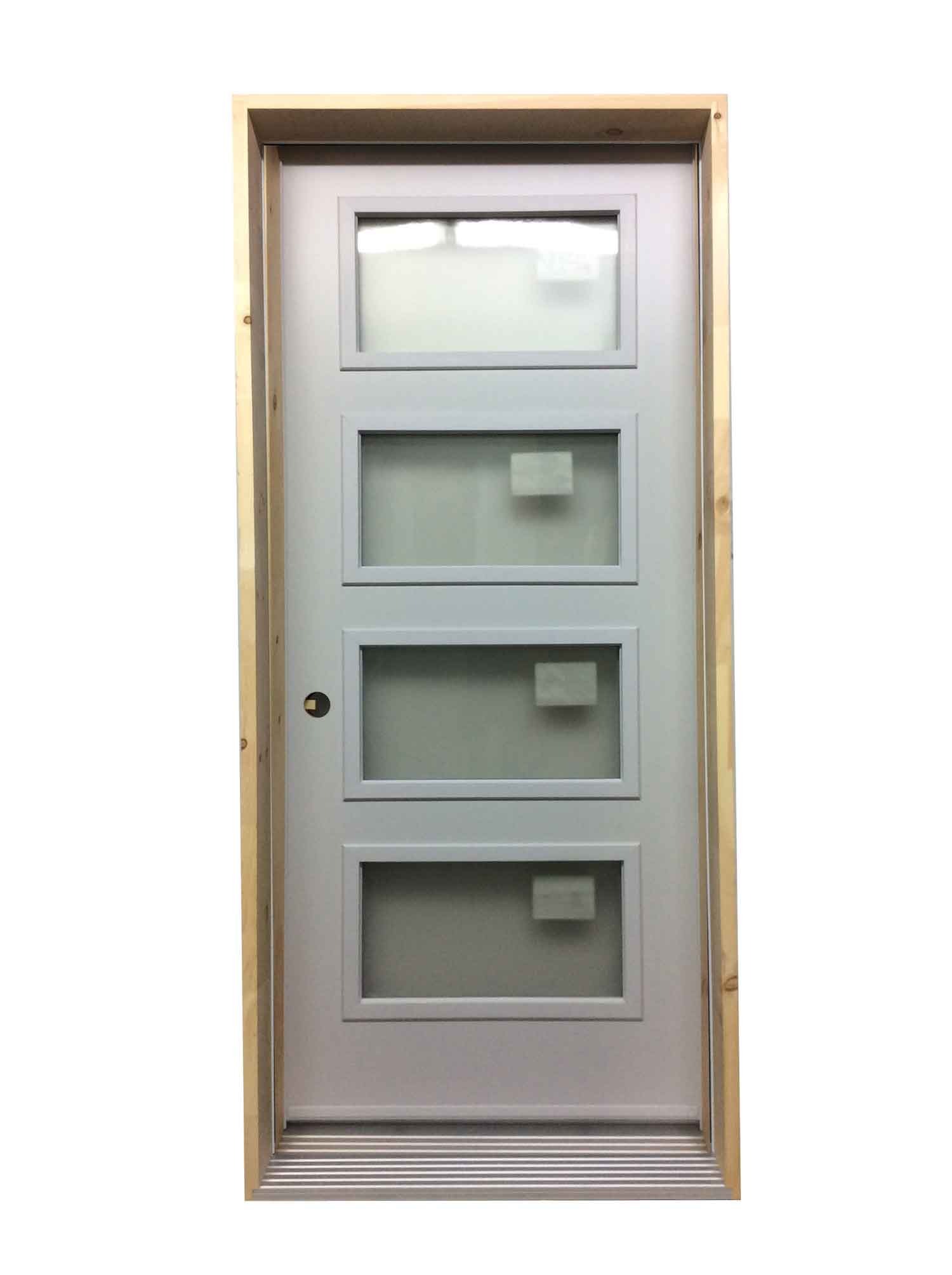 153PSM Porte d'acier 34" Droite Blanche  4 Verre Screen