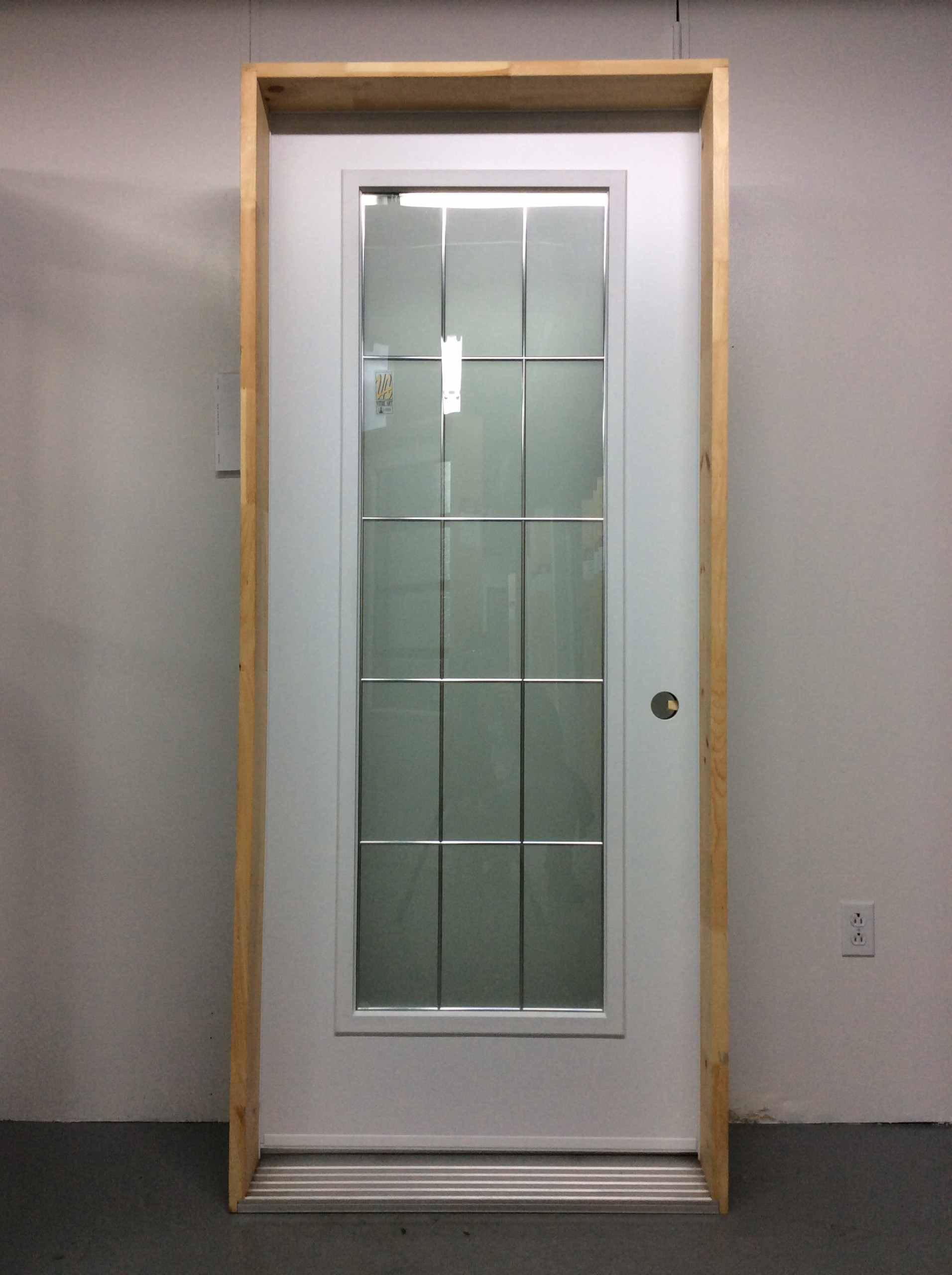 1062PA Porte d'acier 34"G Blanche Verre 15 carreaux sablé tige chrome 21x65