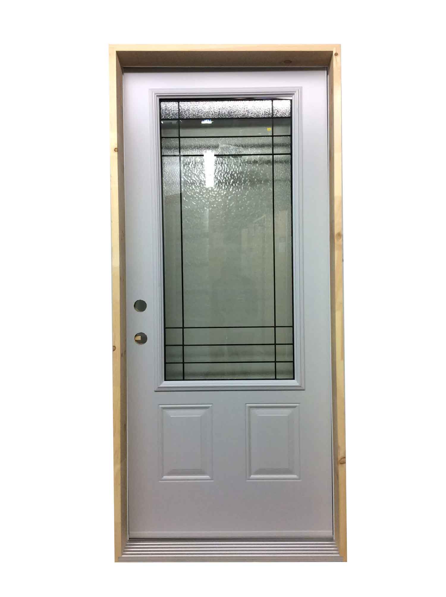 1145PSM Porte d'acier 34"D Blanche Verre Céleste Patina 23x49