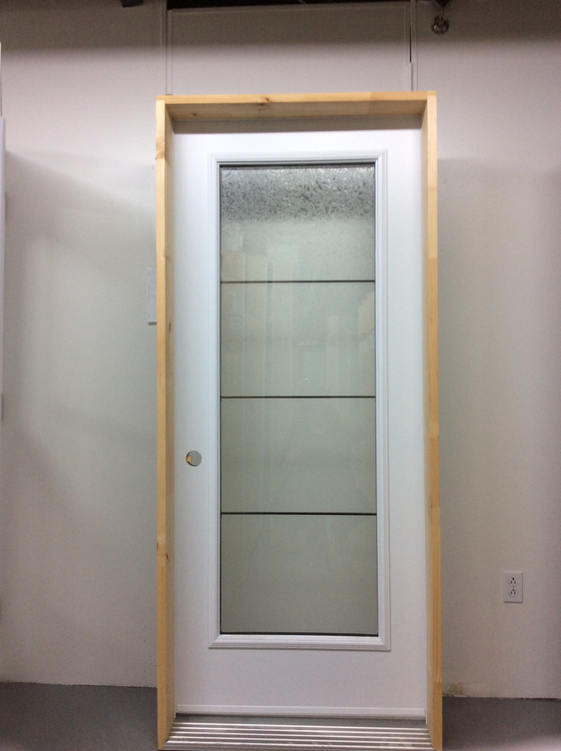 1155PA Porte d'acier 34"D Blanche Verre glue chip avec carrelage pewter 1x4 23x65