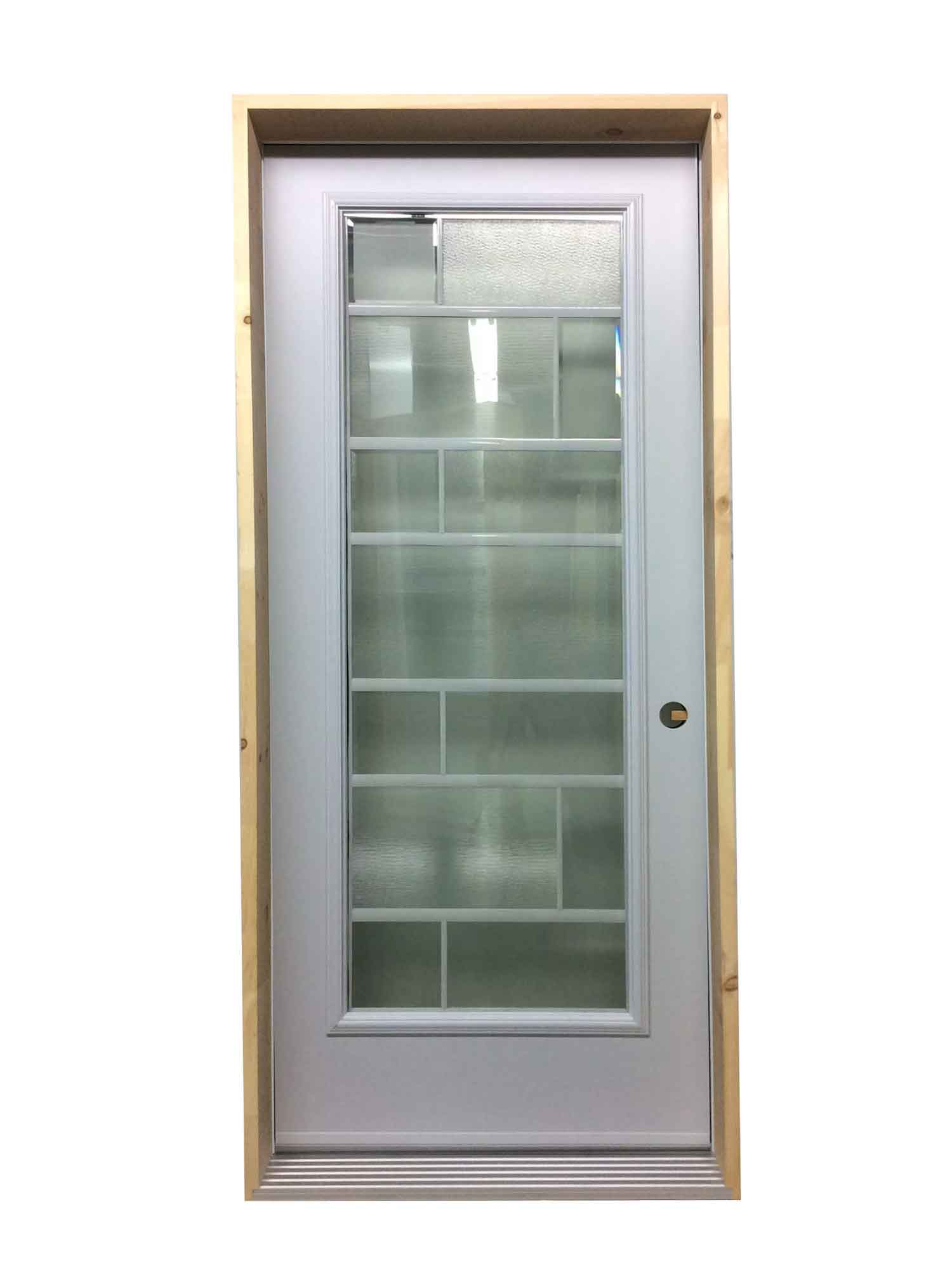 1180PSM Porte d'acier 34"G Blanche Vitrail carré verre texturé 23x65