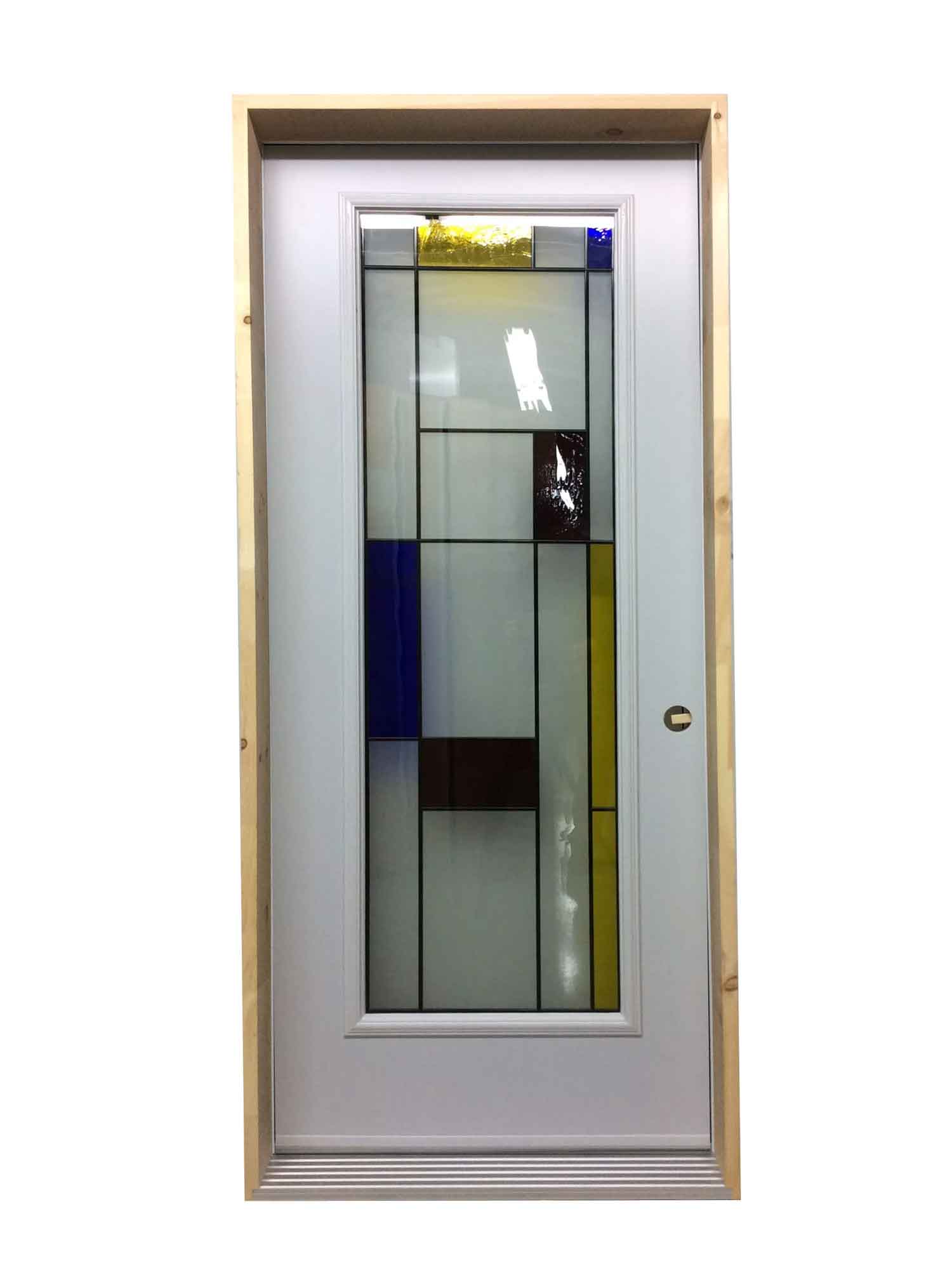 1191PSM Porte d'acier 34"G Blanche Vitrail tricolor 21x65