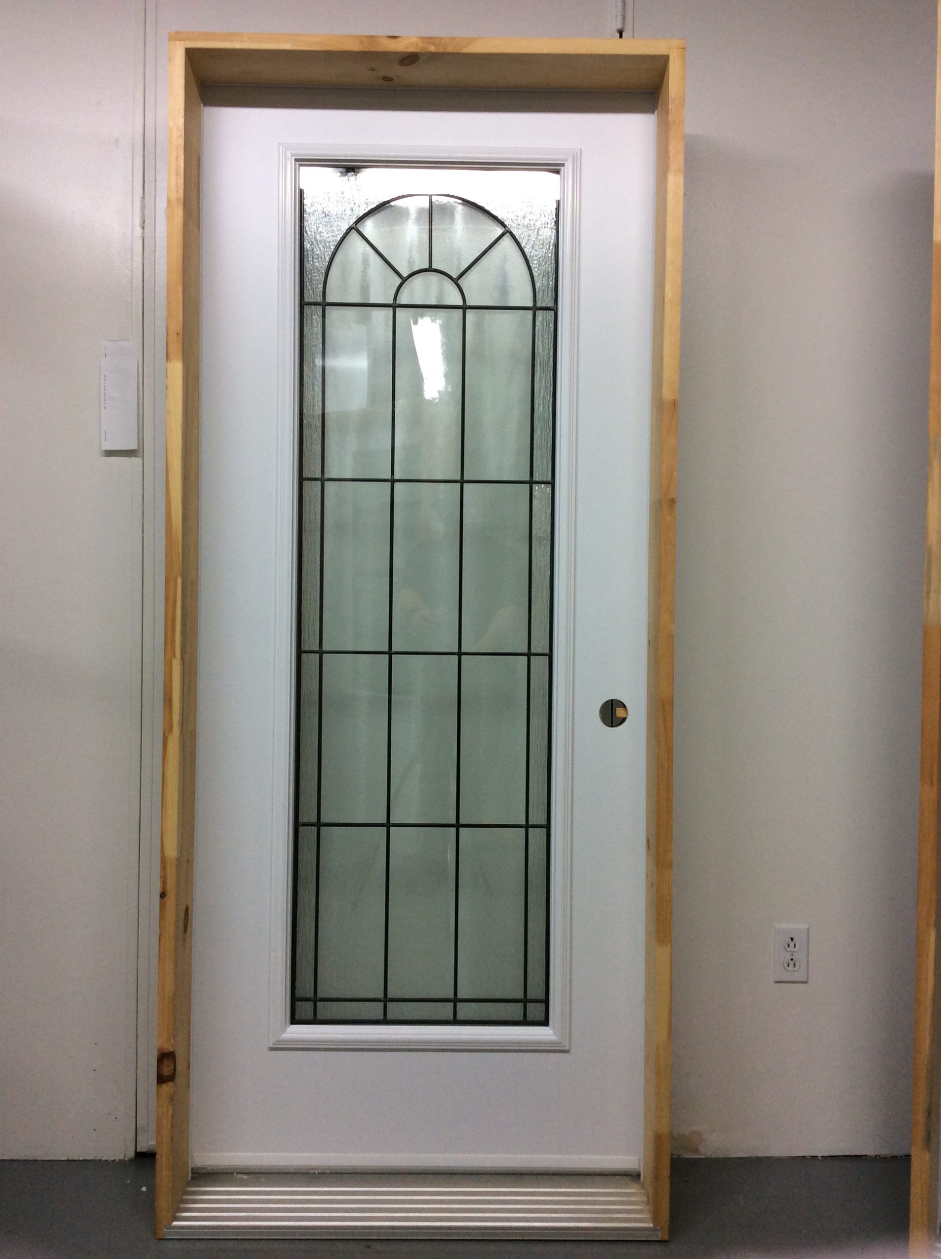 1195PA Porte d'acier 34"G Blanche Vitrail tige patiné 21x65