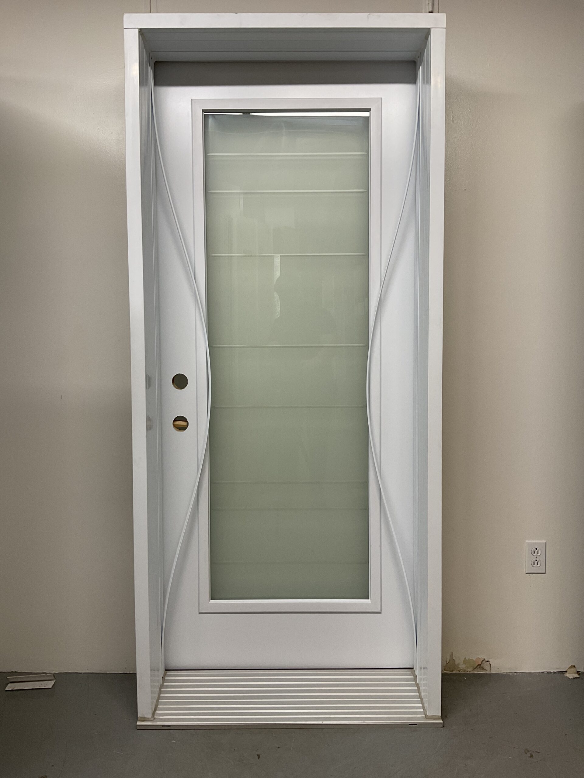 1364PA Porte d'acier 34"D Blanche Rainuré sablé seuil 11po 23x65