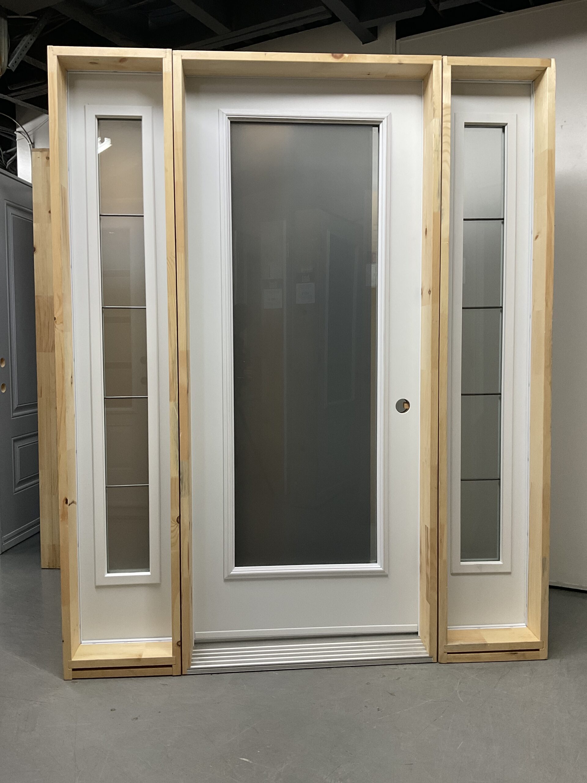 1414PA Porte d'acier 34"G Blanche Sérigraphie side avec latéral verre satiné 23x65