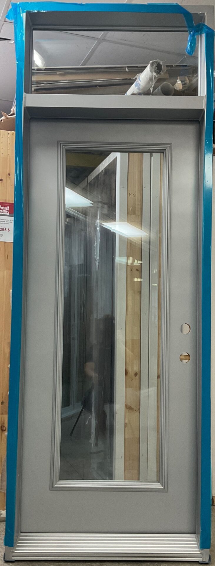 1463PA Porte d'acier 34"G Anodèze Verre clair avec imposte 21x65